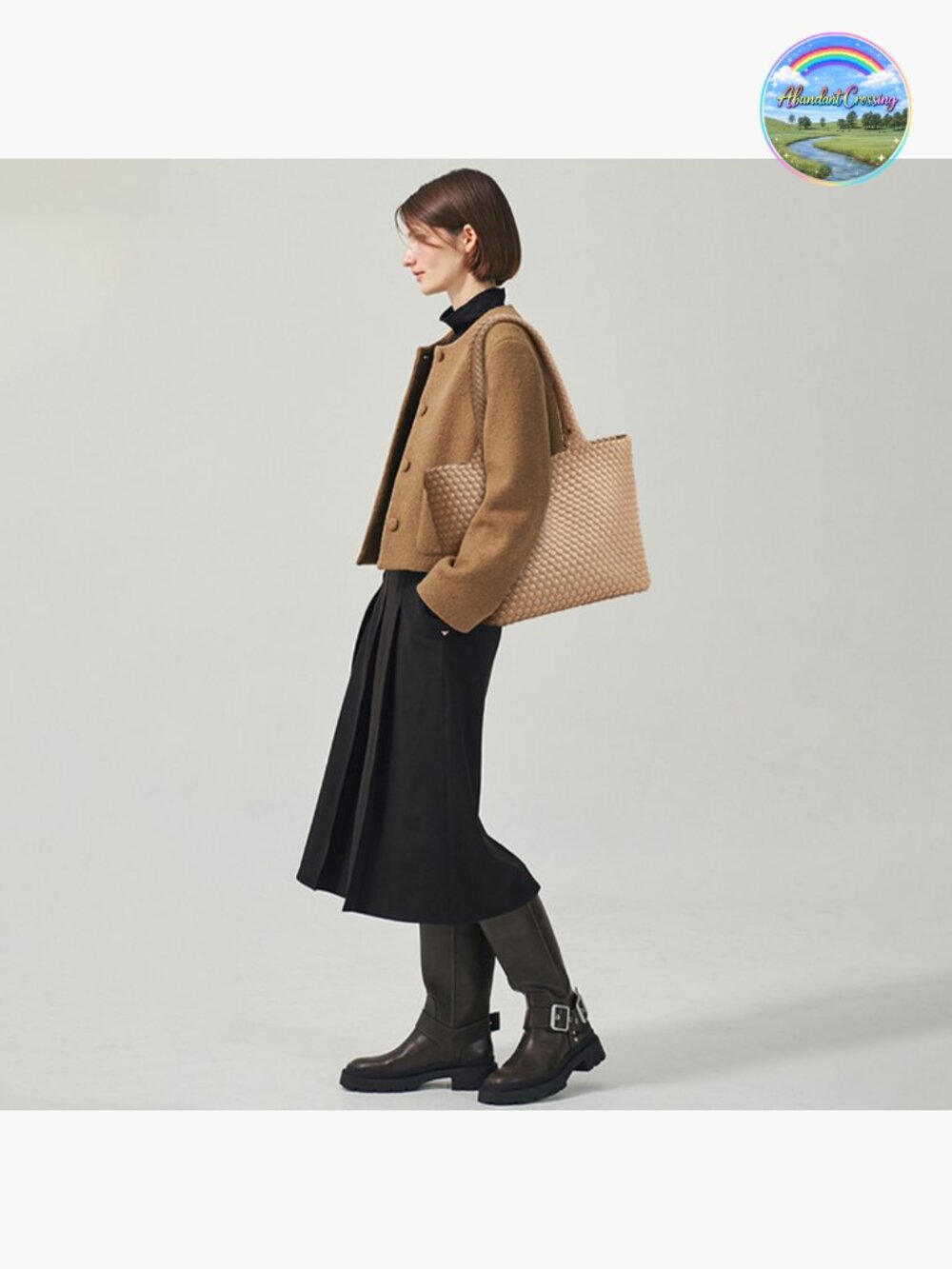 Vegan Leather Woven Tote Bag with Detachable Zipper Clutch - Picture 7 of 7